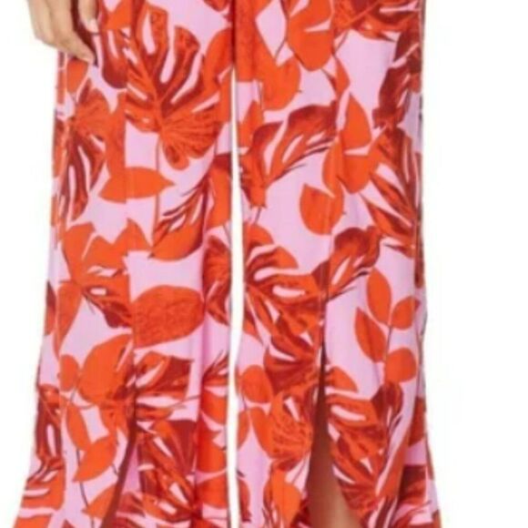 Curations tulip hem lounge wide leg tropical pull-on crop pants Sz LP - Picture 1 of 9